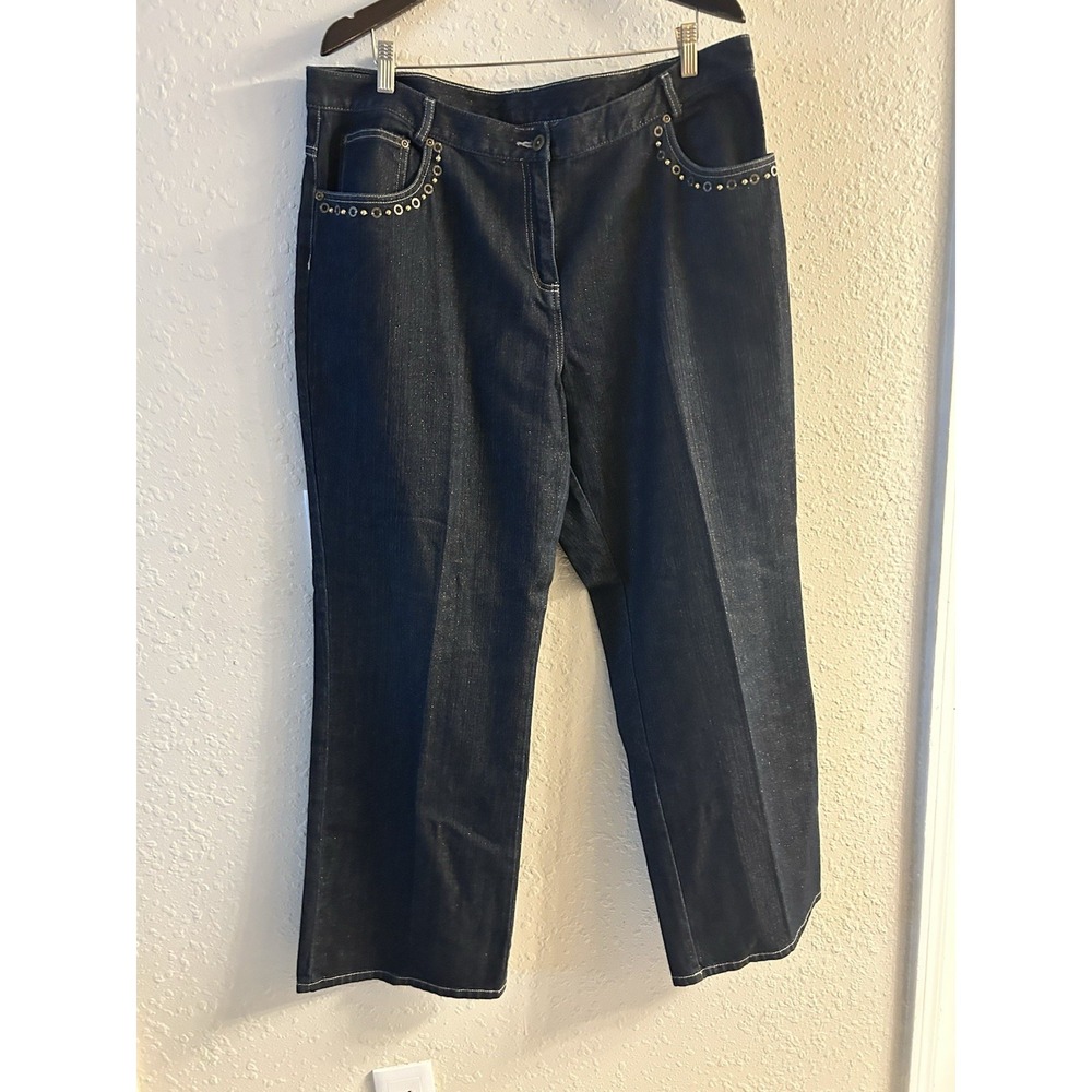 New 18W Ruby Rd Woman Glitterized Metallic Flare Dark Denim Jeans #151*110 *
